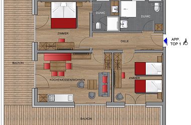 Overview sketch of the flat residence in the Wilder Kaiser holiday region