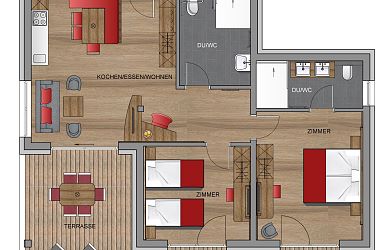 Overview sketch of the flat residence in the SkiWelt Wilder Kaiser